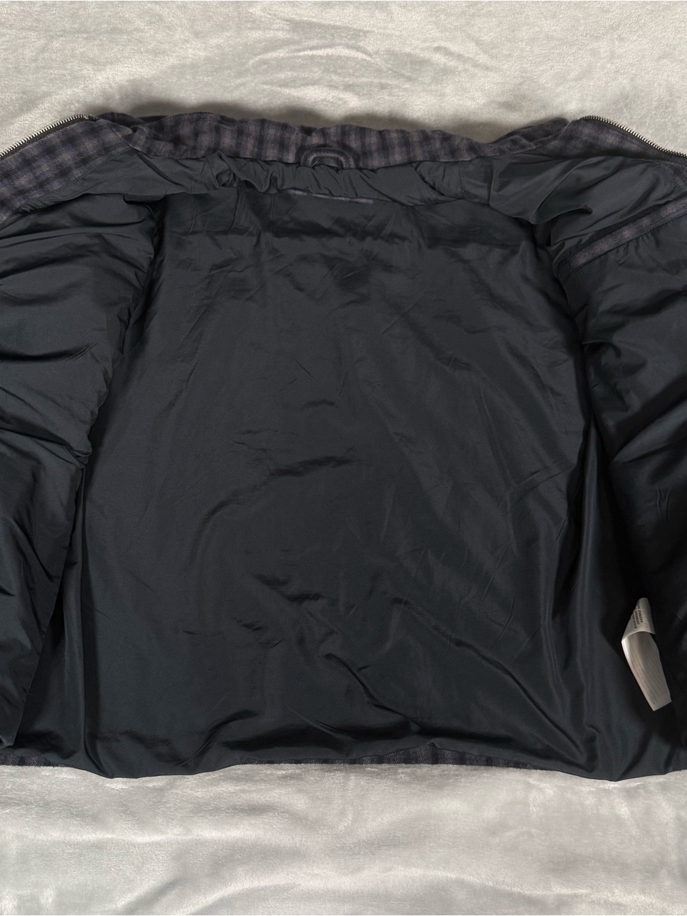 Abercrombie & Fitch Flannel Bomber Jacket Mens L Lined Full Zip Checkered Blue - Picture 5 of 11